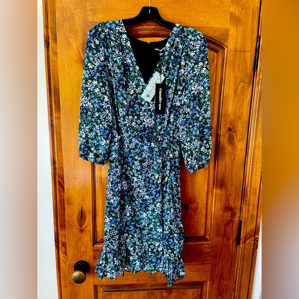 Floral Faux Wrap Knee Length Dress Karl Lagerfield Size 10